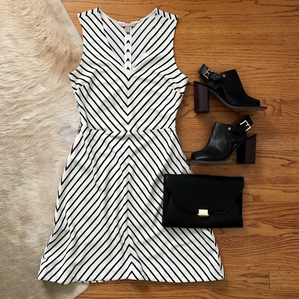 Sleeveless Black and White Striped A Line Dress